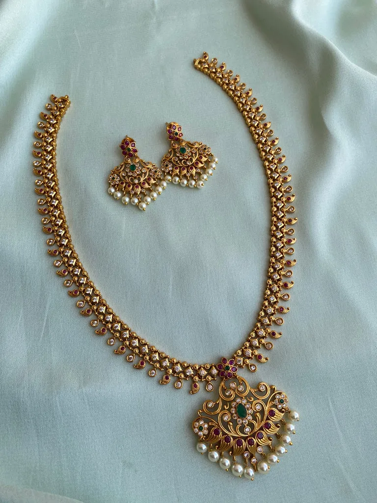 Leaf Long AD Haram with earrings